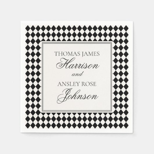 Serviette En Papier Black Harlequin Checkered Wedding (Devant)