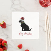 Serviette En Papier Black Lab Chien Joyeux Noël Santa Hat Holly (En situation)