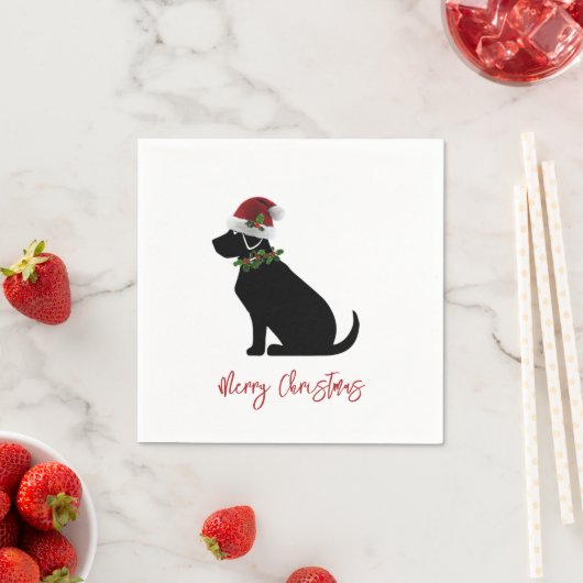 Serviette En Papier Black Lab Chien Joyeux Noël Santa Hat Holly (En situation)