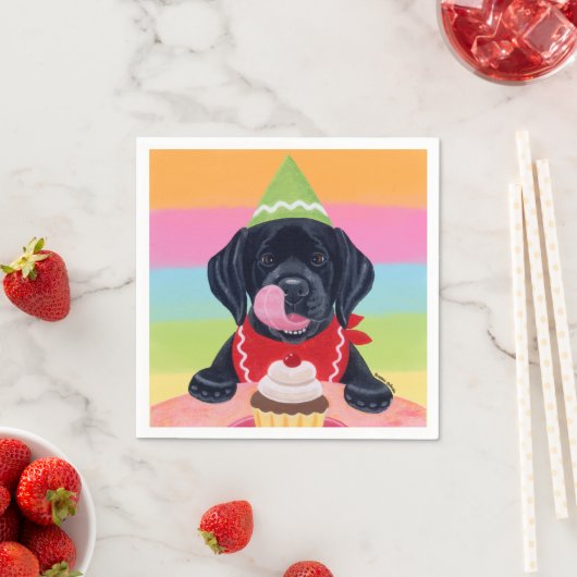 Serviette En Papier Black Lab Puppy Anniversaire Cupcake Papier Napkin (En situation)