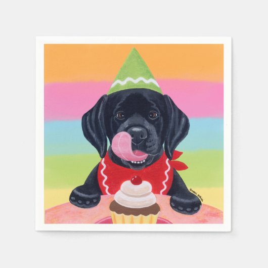 Serviette En Papier Black Lab Puppy Anniversaire Cupcake Papier Napkin (Devant)