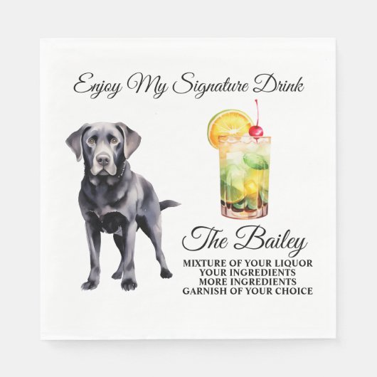 Serviette En Papier Black Lab Signature Boire Mariage Animaux domestiq (Devant)