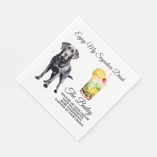 Serviette En Papier Black Lab Signature Boire Mariage Animaux domestiq (Coin)