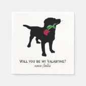 Serviette En Papier Black Lab Valentine Chien tenant Red Rose (Devant)