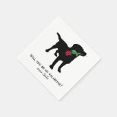 Serviette En Papier Black Lab Valentine Chien tenant Red Rose (Coin)