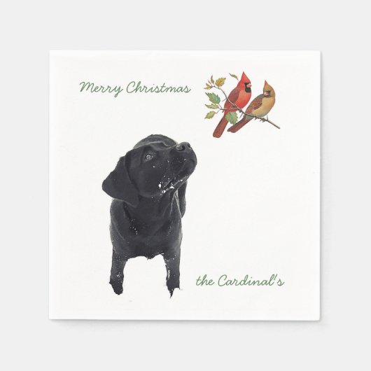 Serviette En Papier Black Labrador Cardinals de Noël mignon chien (Devant)