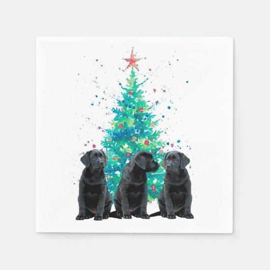 Serviette En Papier Black Labrador Christmas Tree mignonne Chien Chien (Devant)