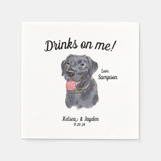 Serviette En Papier Black Labrador Mariage Cocktail Napkin (Devant)