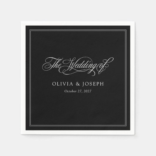 Serviette En Papier Black | Mariage classique italien d'élégance (Devant)