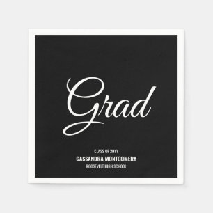 Serviette En Papier Black Minimaliste Moderne Graduation Party