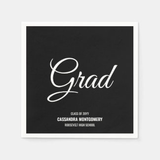 Serviette En Papier Black Minimaliste Moderne Graduation Party
