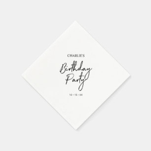 Serviette En Papier Black Modern Brush Script Adult Anniversaire Party