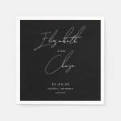 Serviette En Papier Black Modern Calligraphie Noms Mariage élégant (Devant)