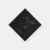 Serviette En Papier Black Modern Calligraphie Noms Mariage élégant (Coin)