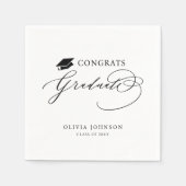 Serviette En Papier Black Modern Calligraphy Congrats Diplômé (Devant)