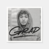 Serviette En Papier Black Modern Dashed Grad Photo Graduation (Devant)