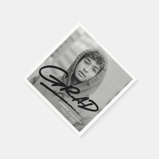 Serviette En Papier Black Modern Dashed Grad Photo Graduation (Coin)