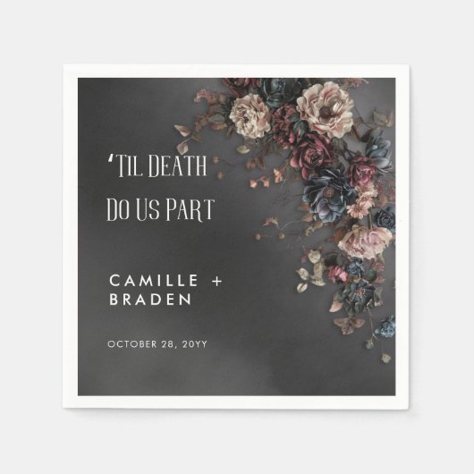 Serviette En Papier Black Moody Gothic Flowers & Mist Mariage (Devant)