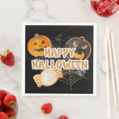 SERVIETTE EN PAPIER BLACK ORANGE HAPPY HALLOWEEN COOKIES (En situation)