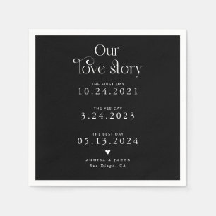 Serviette En Papier Black Our Love Story Mariage rétro Napkin