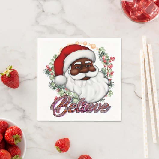 Serviette En Papier Black Père Noël Believe Melanin Man Christmas Chev (En situation)