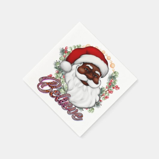 Serviette En Papier Black Père Noël Believe Melanin Man Christmas Chev (Coin)