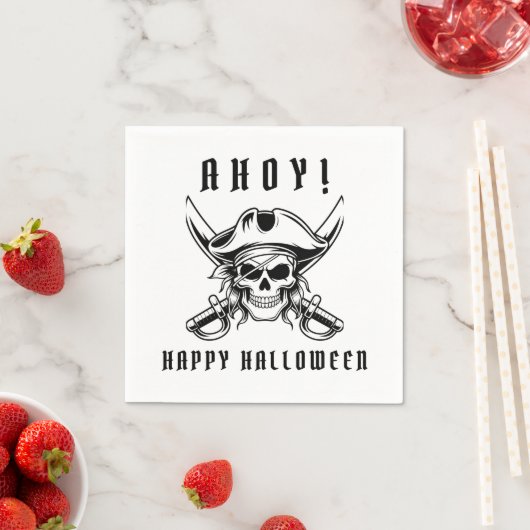 Serviette En Papier Black Pirate Skull Halloween Party  (En situation)