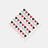 Serviette En Papier Black Red Hearts Chevron Stripe Motif Party (Coin)