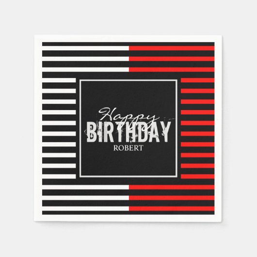 Serviette En Papier Black & Red Joyeux anniversaire (Devant)