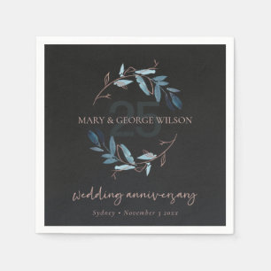 SERVIETTE EN PAPIER BLACK ROSE FOLIAGE WREATH TOUTE L'ANNÉE 25 ANNIVE