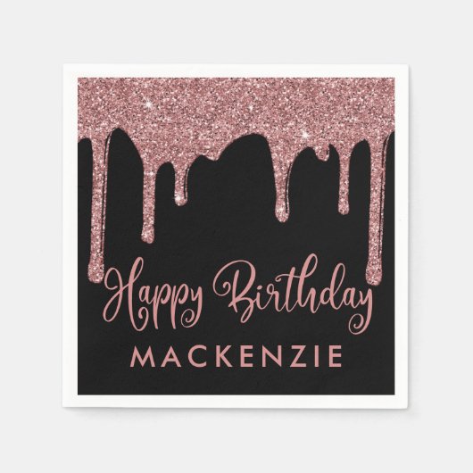 Serviette En Papier Black Rose Gold Parties scintillant Drivers Annive (Devant)