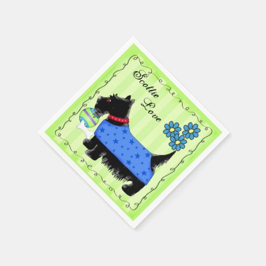 Serviette En Papier Black Scottie Terrier Chien vert personnalisé (Coin)
