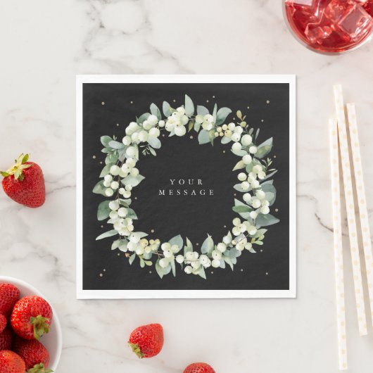 Serviette En Papier Black Snowberry+Eucalyptus Wreath Fête (En situation)