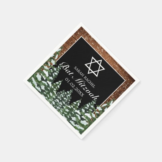 Serviette En Papier Black Snowy Bois & Forêt Pine Bar Bat mitzvah (Coin)