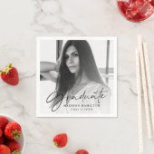 Serviette En Papier Black | Stylish Script Photo Fête de fin d'études (En situation)