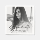 Serviette En Papier Black | Stylish Script Photo Fête de fin d'études (Devant)