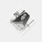 Serviette En Papier Black | Stylish Script Photo Fête de fin d'études (Coin)