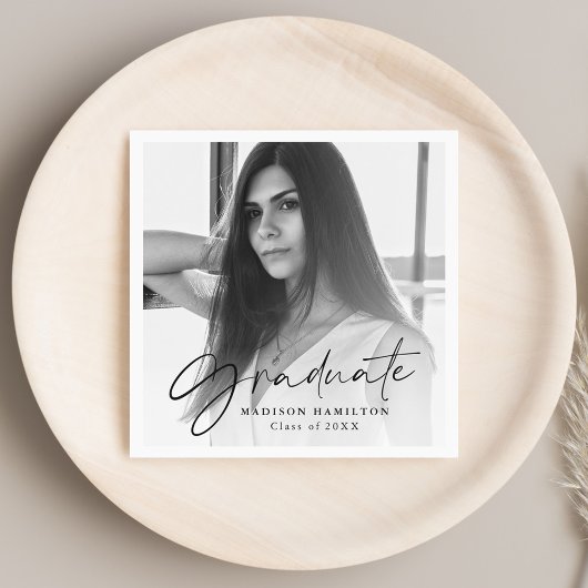 Serviette En Papier Black | Stylish Script Photo Fête de fin d'études