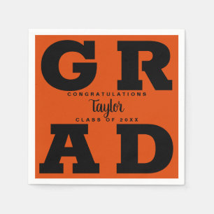 Serviette En Papier Black sur Orange Graduation Party