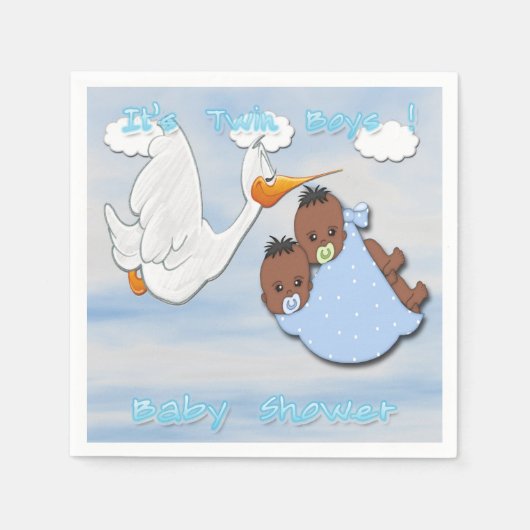 Serviette En Papier Black Twin Boys - Stork Baby shower papier serviet (Devant)