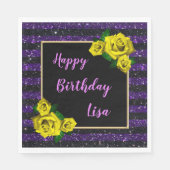 Serviette En Papier Black Violet Parties scintillant rayures Roses Jau (Devant)