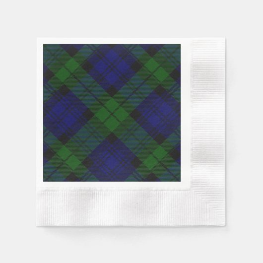 Serviette En Papier Black Watch Tartan bleu vert Plaid (Devant)