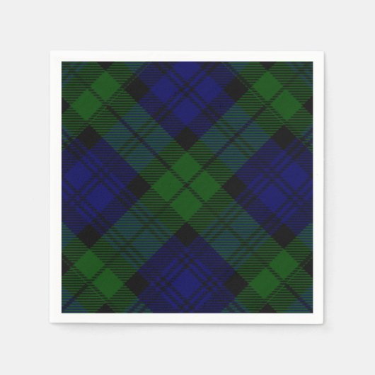 Serviette En Papier Black Watch Tartan bleu vert Plaid (Devant)
