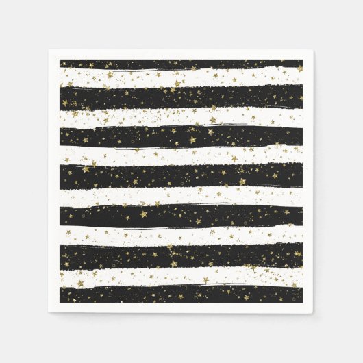 Serviette En Papier Black White Aquarelle rayures Gold Parties scintil (Devant)