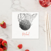 Serviette En Papier Black & White Basketball Ball & Net Your Name (En situation)