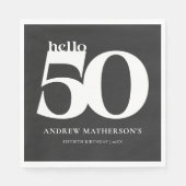 Serviette En Papier Black White Bold moderne Hello 50 Anniversaire (Devant)