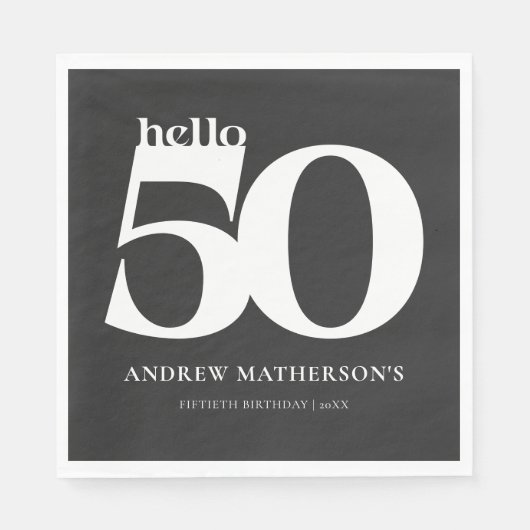 Serviette En Papier Black White Bold moderne Hello 50 Anniversaire (Devant)