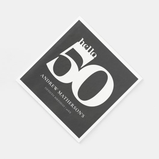 Serviette En Papier Black White Bold moderne Hello 50 Anniversaire (Coin)