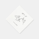 Serviette En Papier Black White Cats Doodle Couple Mariage Monogramme (Coin)