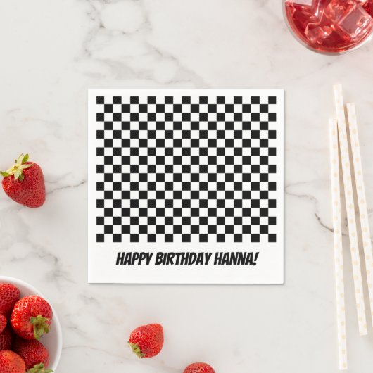 Serviette En Papier Black White Check Motif Racing thème Anniversaire (En situation)